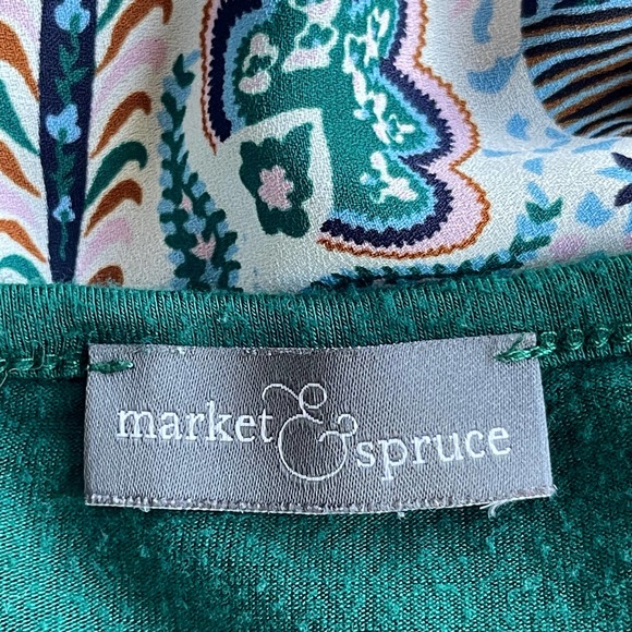 Market & Spruce Top Womens Large Green Floral Paisley Rolltab Blouse - Picture 5 of 10